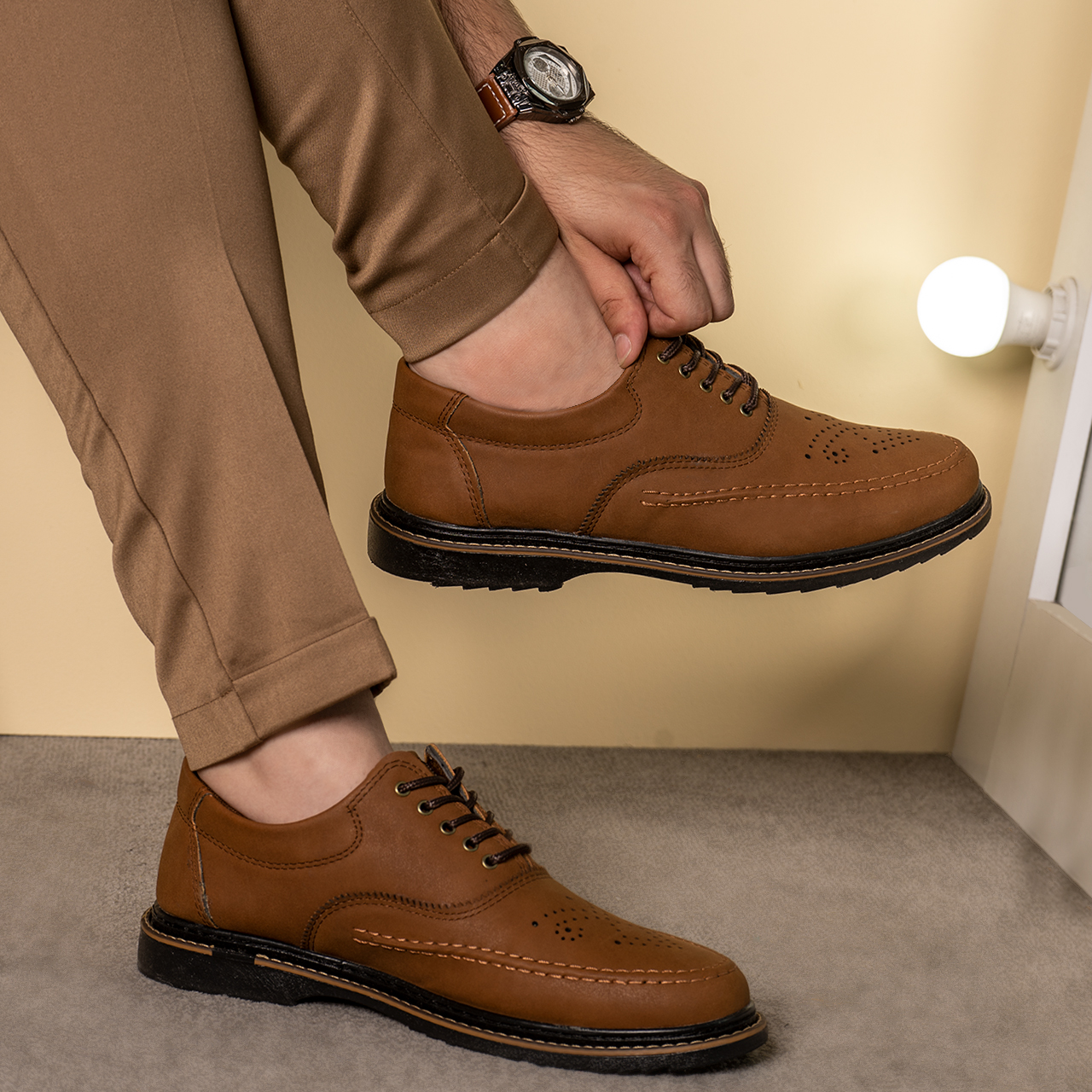 کفش تخت قهوه ای مردانه مدل Radin