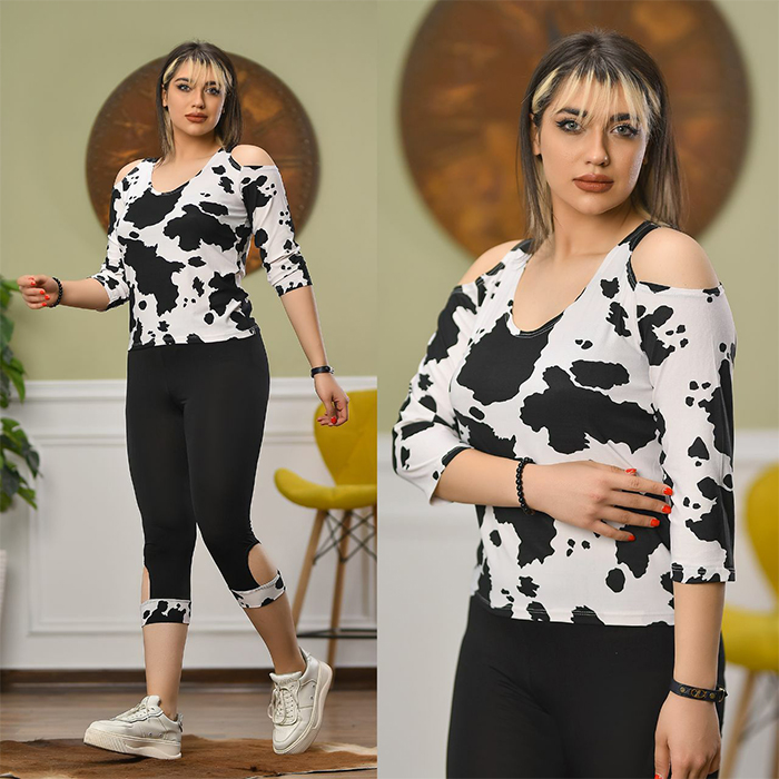 ست دخترانه تیشرت شلوارک طرح گاو مدل Sevin