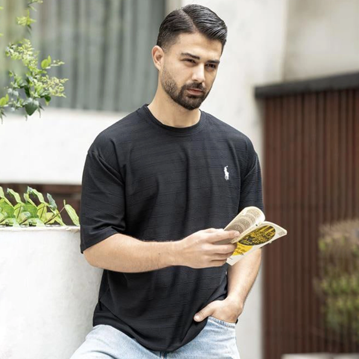 تیشرت مردانه پلو مشکی مدل Moroco