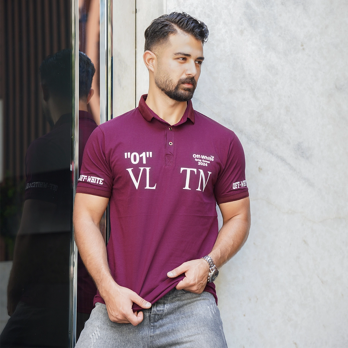 تیشرت مردانه زرشکی مدل 01-LV