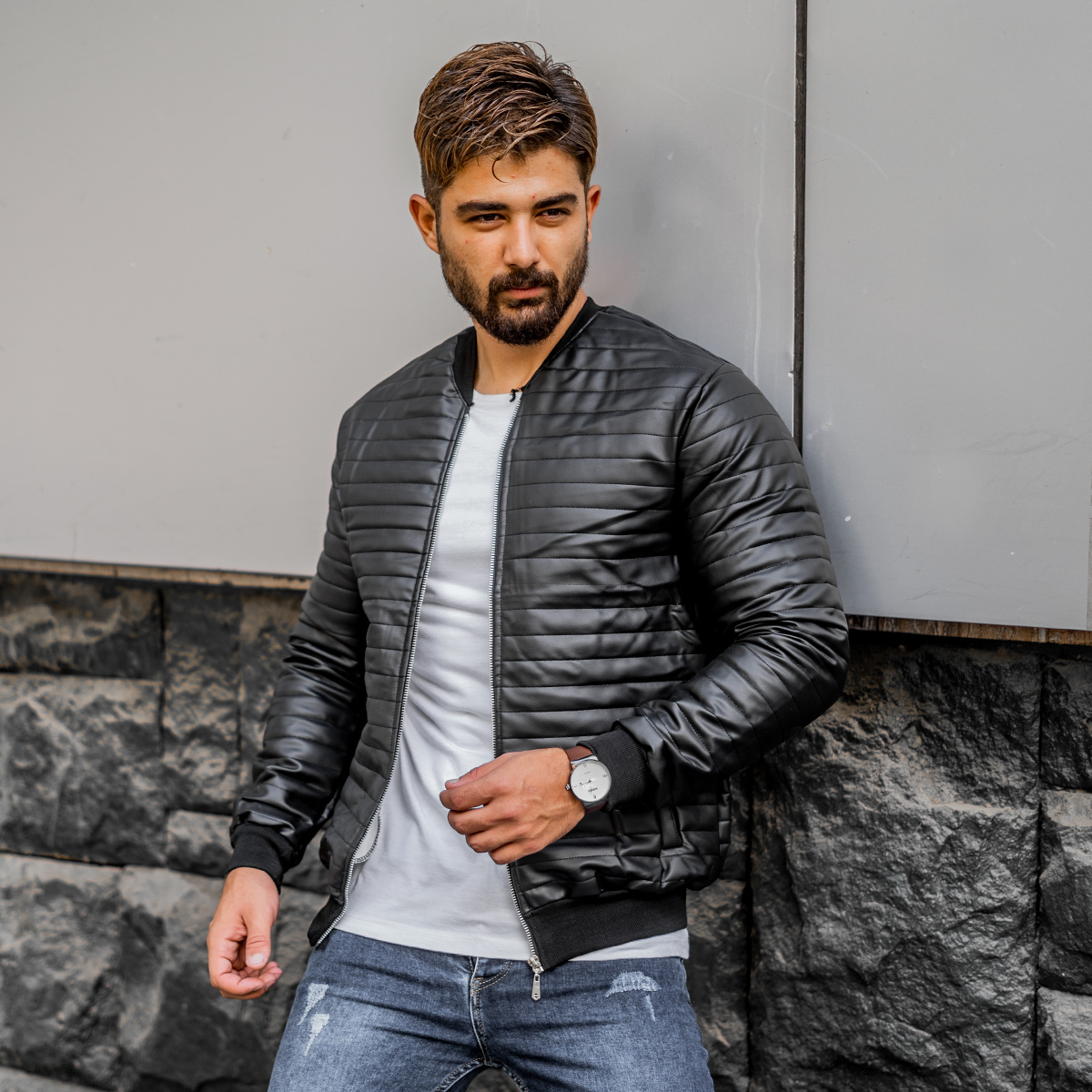 کاپشن مردانه چرم مدل FRIKA