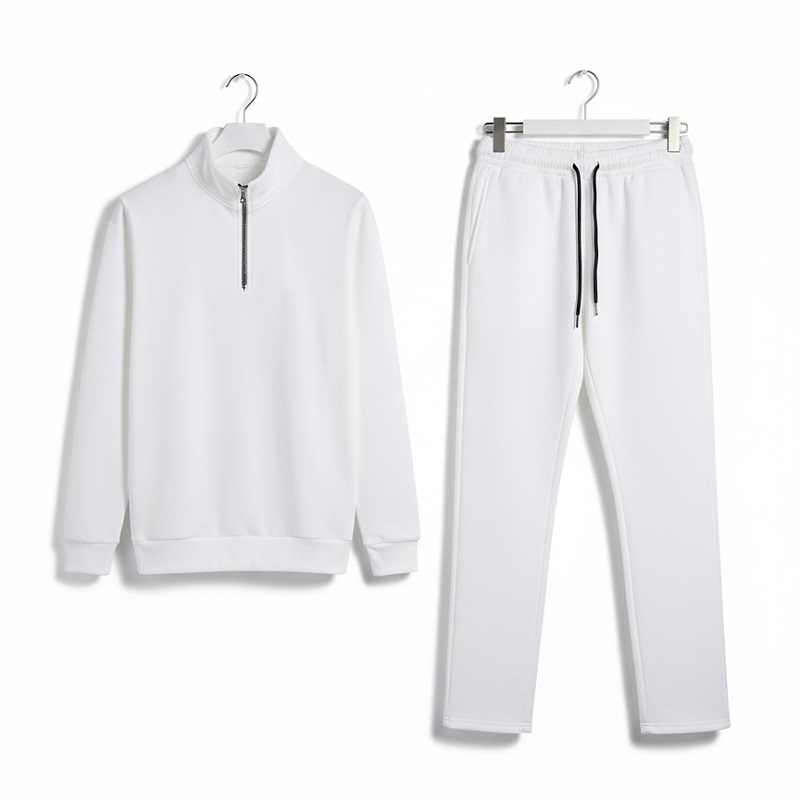 ست مردانه نیم زیپ و شلوار جاگر مدل Behshad-سفید